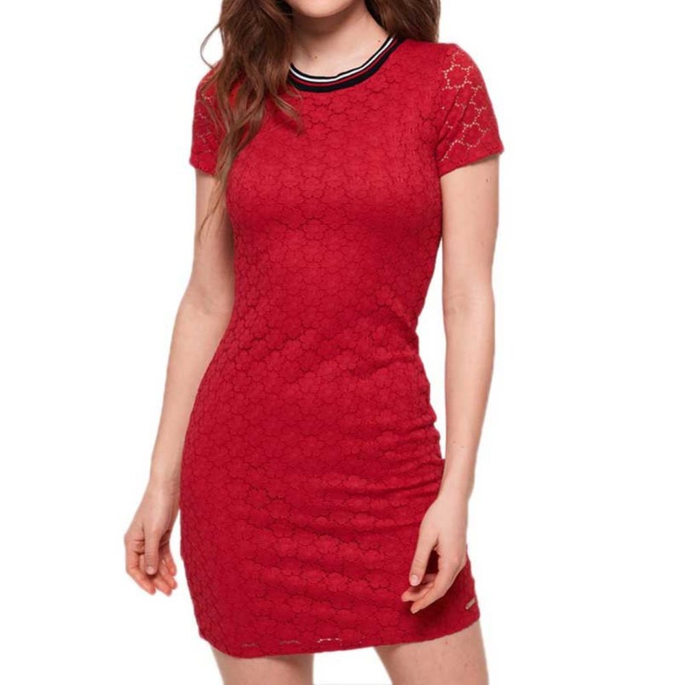 Superdry Eden Lace Floral Red Mini Dress, Size 6, New Never Worn, T-shirt Dress